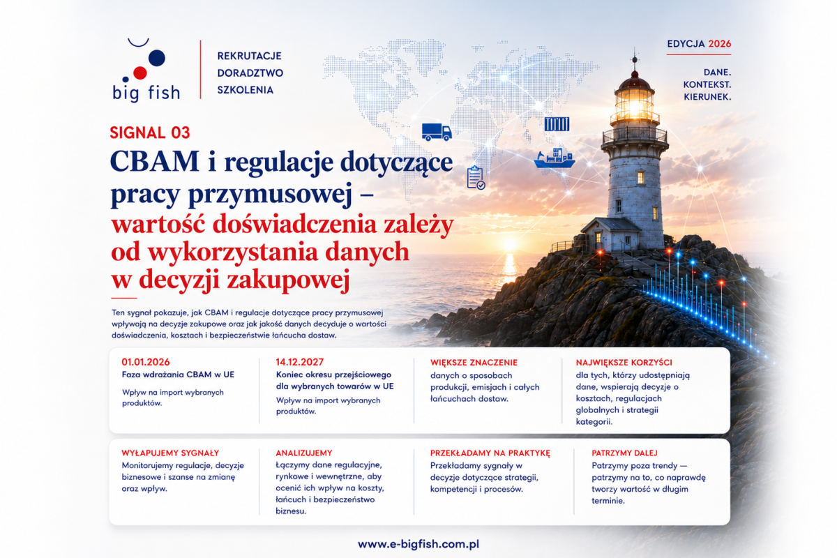Big Fish Procurement Career Signals: CBAM i regulacje dotyczące pracy przymusowej — wartość doświadczenia zależy od wykorzystania danych w decyzji zakupowej | Big Fish Sp. z o.o.